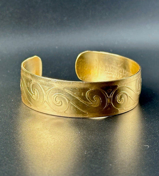 1/2 Inch Brass Cuff Bracelet - Scroll