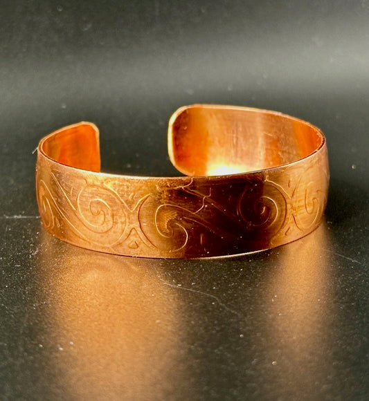 1/2 Inch Copper Cuff Bracelet - Scroll
