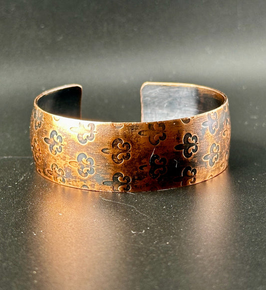 Copper Cuff Bracelet (Patina) - Fleur de Lis